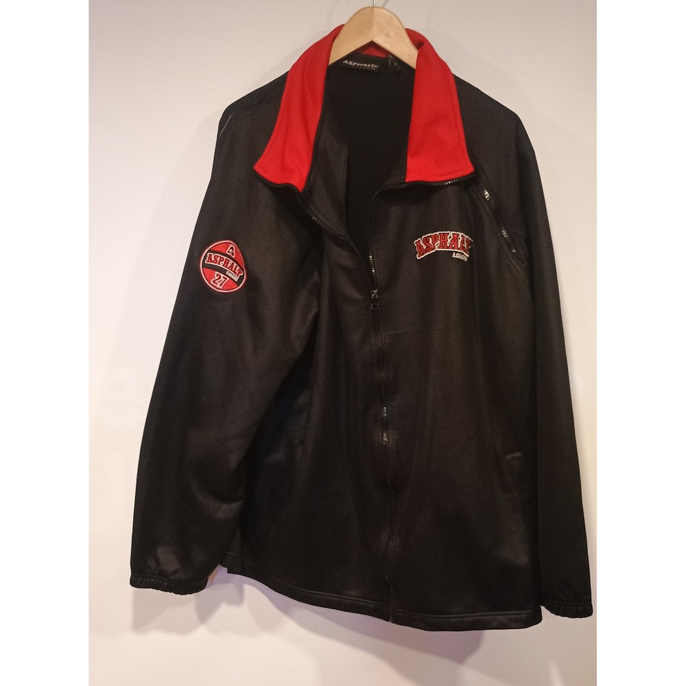 Asphalt Legend Track Jacket Mens 2XL Black Red Excellent Zip Off Sleeve Vest